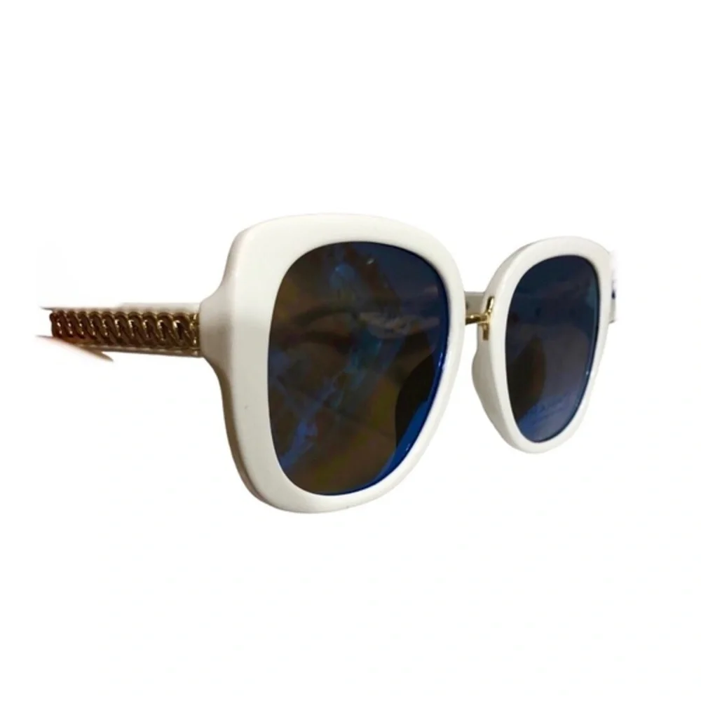 Tahari glamorous Jackie-o style white gold chainlink oversized oval‎ sunglasses